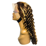 Vera Dolls 180% Density | 13x4 Highlight Deep Wave Frontal HD Lace Wig                                            Glueless Free Part Long Wig 100% Human Hair