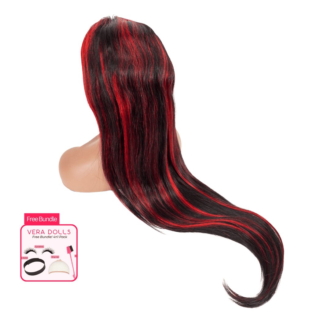 15A Black/Red Straight 13x4 HD Super Natural Hairline Lace Wig | 100% Human Hair 180% Density