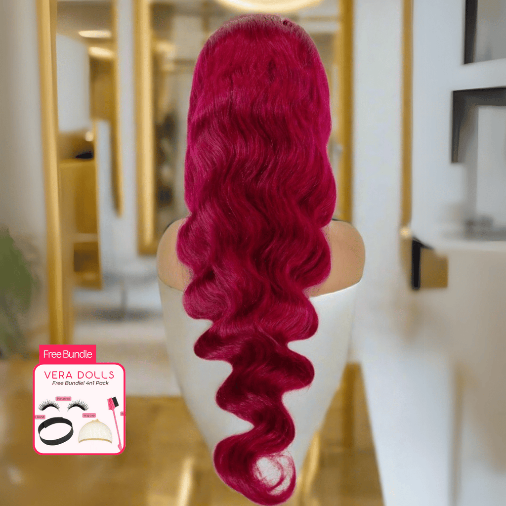 15A Grade 13x4 Burgundy Body Wave | Glueless HD Natural Looking Hairline Lace Front Wig | 100% Human Hair 180% Density