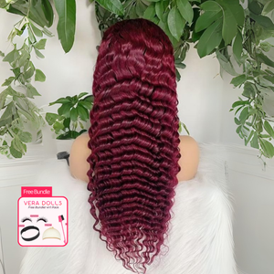 Burgundy Deep Wave Wig | 13x4 Lace Front | Natural Human Hair | Veradolls